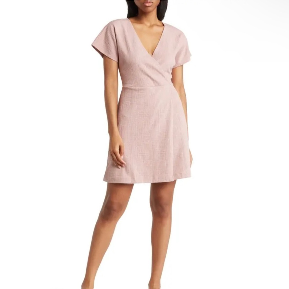Madewell Mauve Cross-Front Flutter-Sleeve Fit & Flare Mini Dress size M